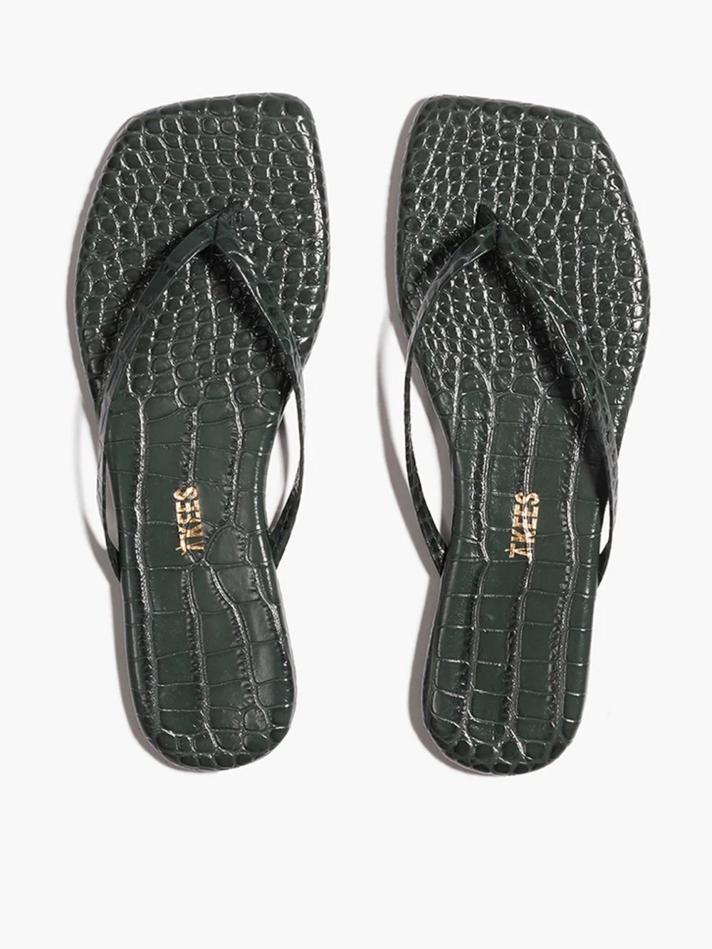 NWT- Tkees Croc-Embossed Flip Flop Sandals in Deep Green